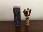 Cocktail fork vorkjes prikkers set met houder, Huis en Inrichting, Ophalen of Verzenden, Zo goed als nieuw, Rvs of Chroom, Los bestek