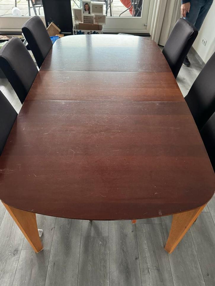 Eettafel + 6 stoelen - Mag weg!, Huis en Inrichting, Tafels | Eettafels, Gebruikt, 100 tot 150 cm, 150 tot 200 cm, Vijf personen of meer