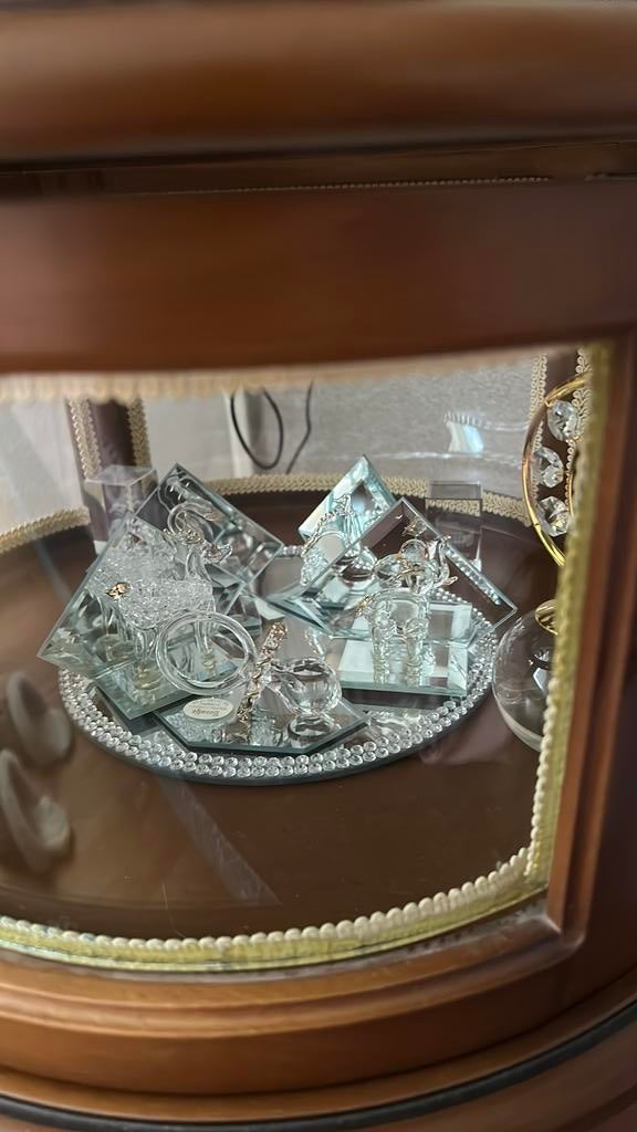 Eiken vitrinekast / tafeltje met glazen plaat, Minder dan 55 cm, Gebruikt, Rond, Glas