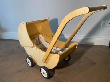 Houten Poppenwagen met matras, deken en kussentje Blank Hout beschikbaar voor biedingen
