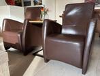 2 Leren bruine fauteuils, Huis en Inrichting, Ophalen, Gebruikt, Minder dan 75 cm, Leer