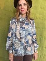 Vintage blouse, maat 40/42 - blauw,  grijs ,ecru - 90's, Maat 38/40 (M), Blauw, ,, Ophalen of Verzenden