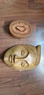 Houten masker en doosje, Antiek en Kunst, Kunst | Beelden en Houtsnijwerken, Ophalen of Verzenden