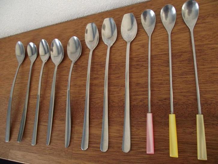 11 vintage RVS ijslepel divers dessert lepel 19-20,5 cm p st, Antiek en Kunst, Antiek | Bestek, Ophalen of Verzenden