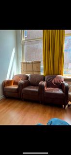 Vintage Leren fauteuils - set (3 stuks) - Amsterdamse School, Huis en Inrichting, Ophalen, Gebruikt, Leer, 75 tot 100 cm