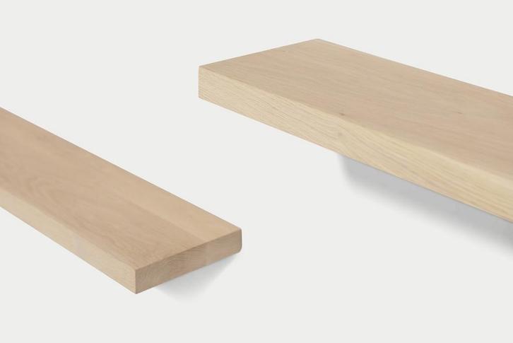 Massief eiken en walnoten wandplanken zwevend, Huis en Inrichting, Woonaccessoires | Wandplanken en Boekenplanken, Nieuw, Ophalen
