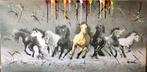 Rennende paarden- Mixed Media- Katoenen canvasdoek -70x140cm, Ophalen of Verzenden, Nieuw, Schilderij