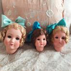 3 hele oude Poppen hoofdjes , papier-maché., Verzamelen, Poppen, Ophalen of Verzenden, Gebruikt, Pop