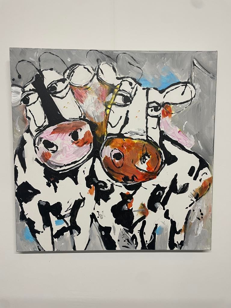 Schilderij met koeien (50 x 50cm), Antiek en Kunst, Kunst | Schilderijen | Modern, Ophalen