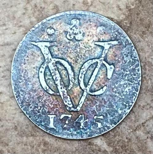 Verzilverde VOC duit Holland 1745, Postzegels en Munten, Munten | Nederland, Losse munt, Overige waardes, Vóór koninkrijk, Ophalen