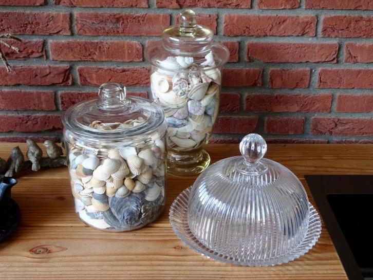 Mooie glazen schaal en 2  potten, Huis en Inrichting, Woonaccessoires | Schalen en Manden, Zo goed als nieuw, Schaal, Rond, Glas