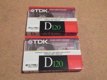 2 TDK D120 cassettebandjes uit 1988 nieuw in verpakking beschikbaar voor biedingen