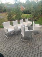 Eetkamerstoelen wit leer buisframe 6x, Huis en Inrichting, Stoelen, Ophalen, Wit, Zo goed als nieuw, Metaal