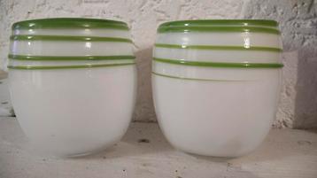 hand geblazen glazen waxinelichthouders met groene swirl beschikbaar voor biedingen