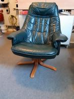 Groene leren stoel, Huis en Inrichting, Stoelen, Ophalen, Overige kleuren, Leer, Zo goed als nieuw