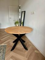 Ronde houten eettafel (100cm) met zwart metalen kruispoot, Huis en Inrichting, Tafels | Eettafels, Ophalen, 50 tot 100 cm, 100 tot 150 cm