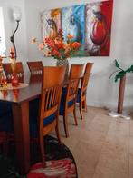 6 stoelen kersenhout koningsblauw beklede stof, Huis en Inrichting, Stoelen, Ophalen, Hout, Gebruikt, Bruin