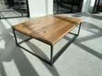 Salontafel eiken met stalen onderstel, wagonhout, NIEUW, Ophalen, 100 tot 150 cm, 50 tot 100 cm, Zo goed als nieuw
