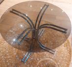 Vintage Italiaanse design eettafel | rookglas rond 99 cm, Huis en Inrichting, 50 tot 100 cm, Glas, Rond, Gebruikt