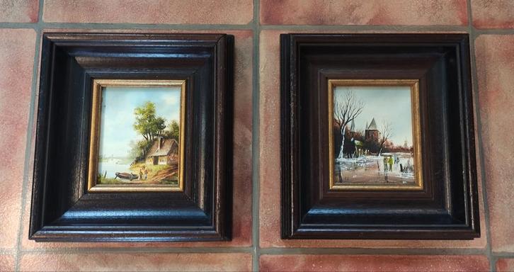 A.S. gesigneerd.PENDANT=2 schilderijen voor 1 biedprijs, Antiek en Kunst, Kunst | Schilderijen | Klassiek, Ophalen of Verzenden