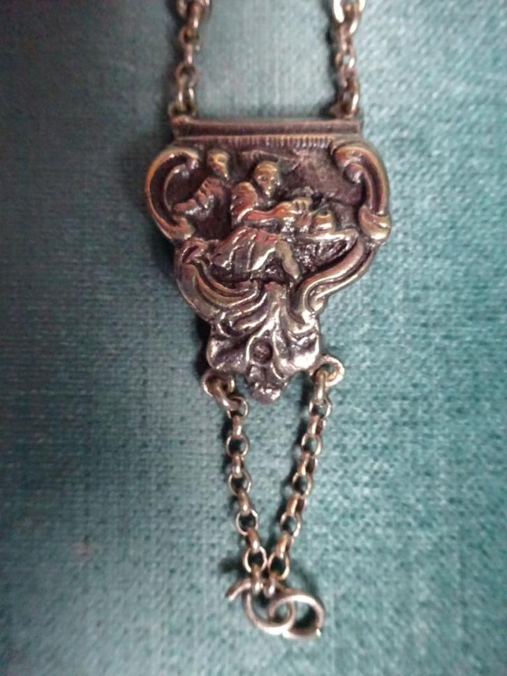 Zilverkleurig bijbelslot armband Mozes en de tien geboden, Sieraden, Tassen en Uiterlijk, Antieke sieraden, Armband, Zilver, Ophalen