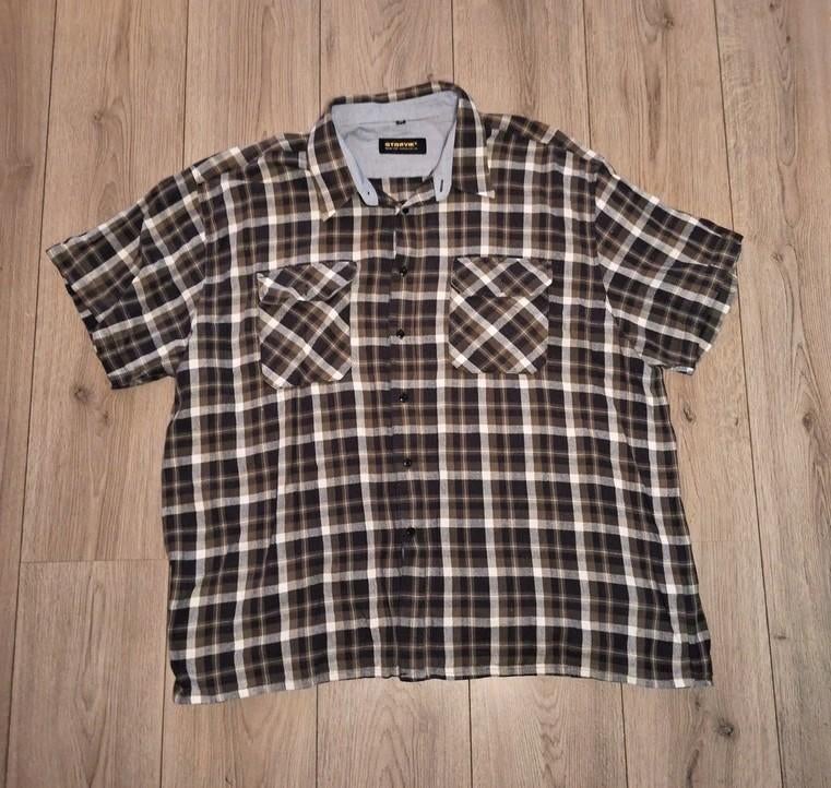 storvik werkoverhemd ruit korte mouw 4xl/xxxxl katoen, Kleding | Heren, Grote Maten, Overhemd, Bruin, Storvik, Ophalen of Verzenden