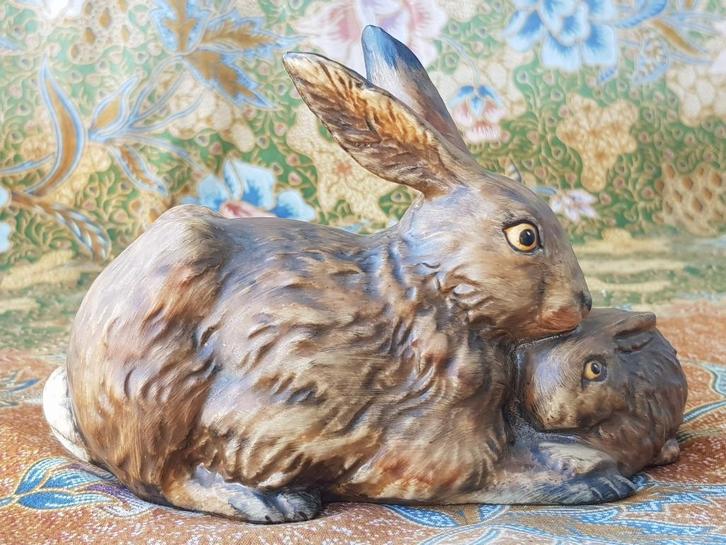 Oud Goebel beeldje uit Duitsland van twee konijnen 15,4 cm., Antiek en Kunst, Antiek | Porselein, Ophalen of Verzenden
