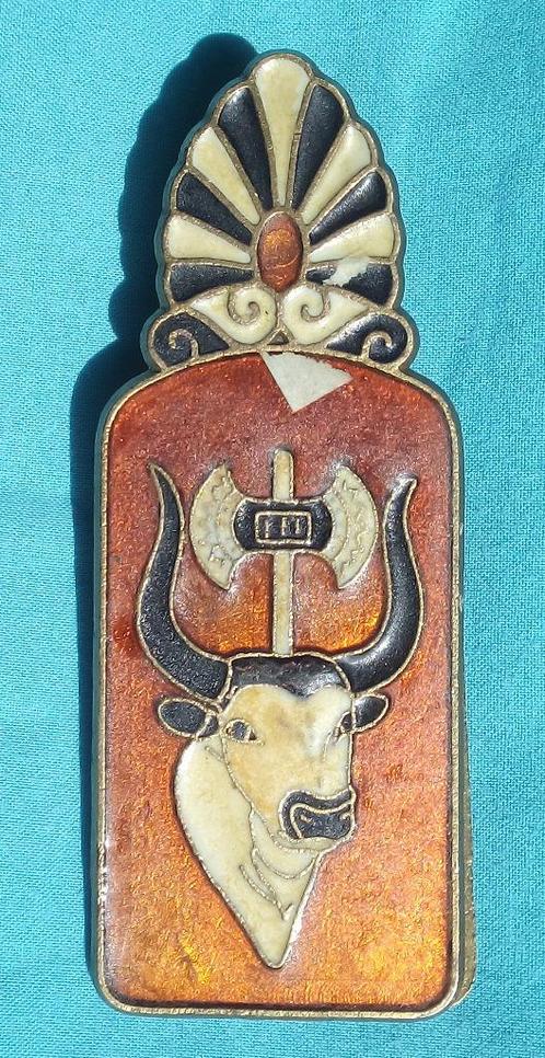 GRIEKSE EMAILLE PAPIER HOUDER KLEM PAPERCLIP MINOTAUR STIER, Antiek en Kunst, Antiek | Emaille, Verzenden