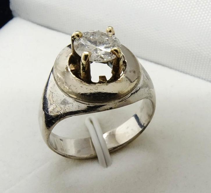 Antiek Platina + goud ring met grote solitair Diamant, Sieraden, Tassen en Uiterlijk, Antieke sieraden, Ring, Goud, Met edelsteen