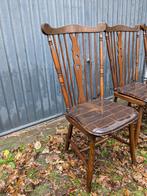 4 houten eettafel stoelen met leren kussentjes, Ophalen, Gebruikt, Bruin, Hout