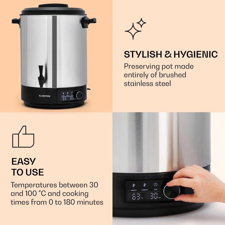 Klarstein Abbey 40 Weckautomaat - Inmaakpan 40 Liter, Witgoed en Apparatuur, Slowcookers, Nieuw, Timer, Ophalen of Verzenden