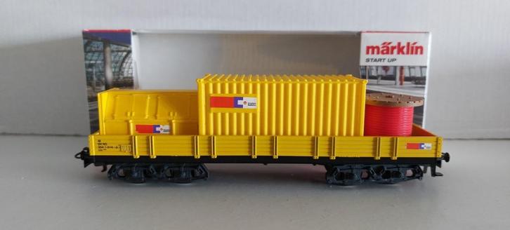 Strukton Lage Bakwagon met containers en een Haspel (06), Hobby en Vrije tijd, Modeltreinen | H0, Nieuw, Wagon, Wisselstroom, Märklin