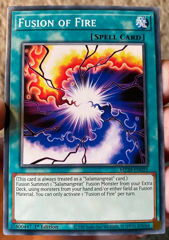 Yu-Gi-Oh! Fusion of  Fire MP20 1st Edition !, Hobby en Vrije tijd, Verzamelkaartspellen | Yu-gi-Oh!, Zo goed als nieuw, Losse kaart