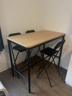 Black & wood bar table with 3 bar stools, Ophalen, Zo goed als nieuw, Simple and modern, Minder dan 4 stoelen