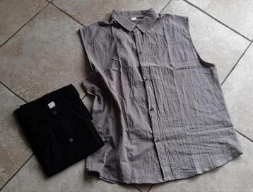 Heren mouwloze blouse 2x linnen nieuw zwart en khaki XXXL beschikbaar voor biedingen