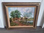 Schilderij A. Janssen - Landschap met boerderij en schapen, Antiek en Kunst, Kunst | Schilderijen | Klassiek, Ophalen