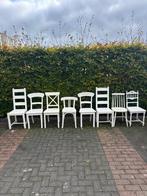 8 Witte Houten Stoelen - Verschillende Designs, Huis en Inrichting, Stoelen, Ophalen, Gebruikt, Wit, Vijf, Zes of meer stoelen