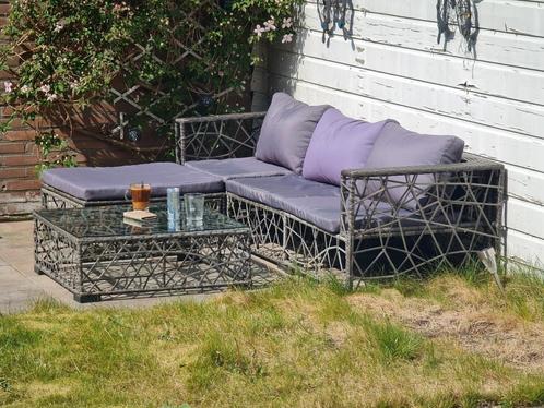 Leuke rotan hoekbank voor in de tuin incl kussens, Tuin en Terras, Tuinbanken, Gebruikt, Rotan, Ophalen