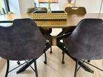 Eettafel Liverpool goud/brons metallic met 4 stoelen, Ophalen, 50 tot 100 cm, Zo goed als nieuw, Vijf personen of meer