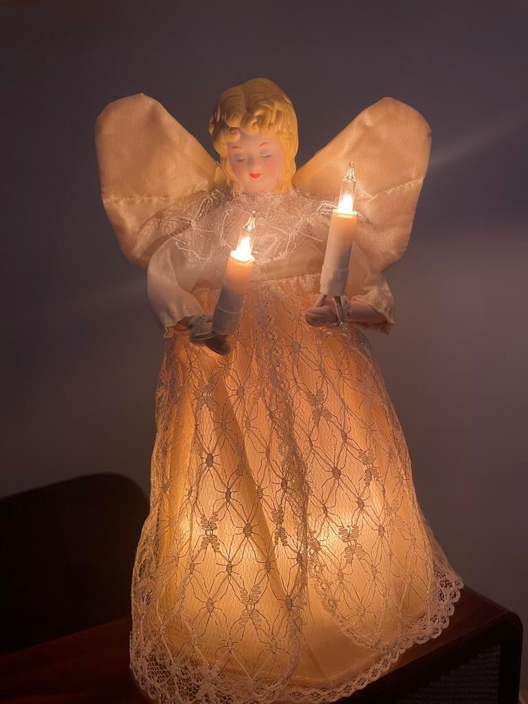 Oude kerstengel met lichtjes - biscuit/porselein, Diversen, Kerst, Ophalen of Verzenden, Gebruikt