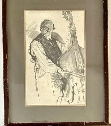 Prent tekening van een bassist beschikbaar voor biedingen