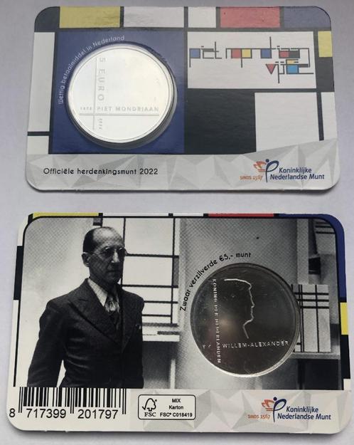2022 COINCARD 5 EURO PIET MONDRIAAN VIJFJE *UNC*, Postzegels en Munten, Munten | Nederland, Losse munt, Euro's, Zilver, Ophalen of Verzenden