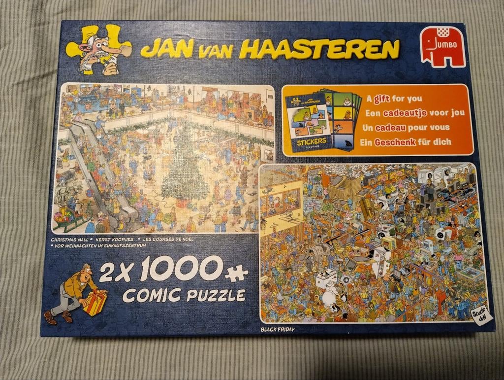Jan van Haasteren Dubbelpuzzel - Christmashall & Black Frida, Ophalen of Verzenden, 500 t/m 1500 stukjes, Zo goed als nieuw, Legpuzzel