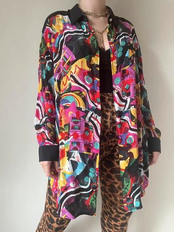 Fantastische vintage blouse met print, XL. 90s statement beschikbaar voor biedingen