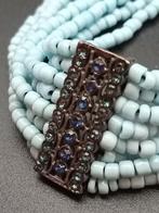 Choker Ketting met Turquoise Kralen & Fonkelende Strass, Overige materialen, Blauw, Met strass, Nieuw