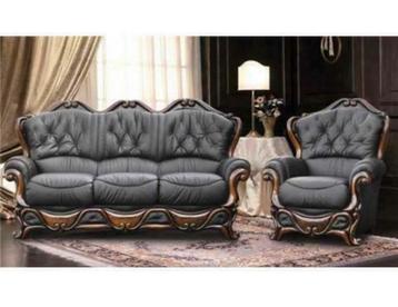 Klassieke Italiaanse leren banken roesjes bankstel 3+2 zits beschikbaar voor biedingen