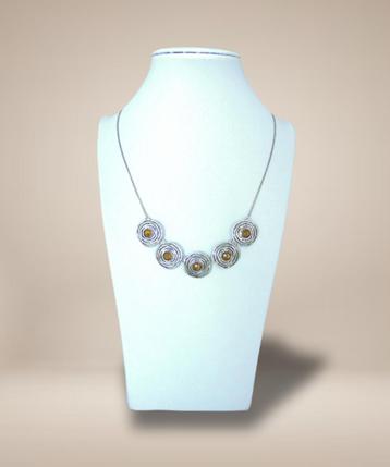 Mooie MODERNIST 925 zilveren BILI ketting gele stenen! beschikbaar voor biedingen
