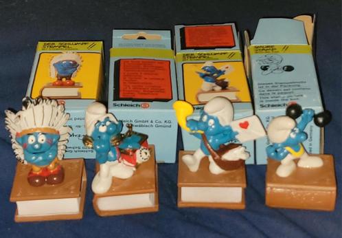 Zeldzame complete set 4 Schleich smurfen stempels + dozen !, Verzamelen, Smurfen, Nieuw, Poppetje, Figuurtje of Knuffel, Verschillende Smurfen
