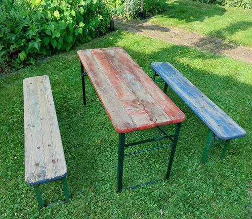 Biertafel kind, set van tafel en 2 bankjes, Tuin en Terras, Picknicktafels, Gebruikt, Rechthoekig, Inklapbaar, Ophalen