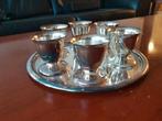 Verzilverde eierdopjes op dienblaadje  IGS, Antiek en Kunst, Ophalen of Verzenden, Zilver